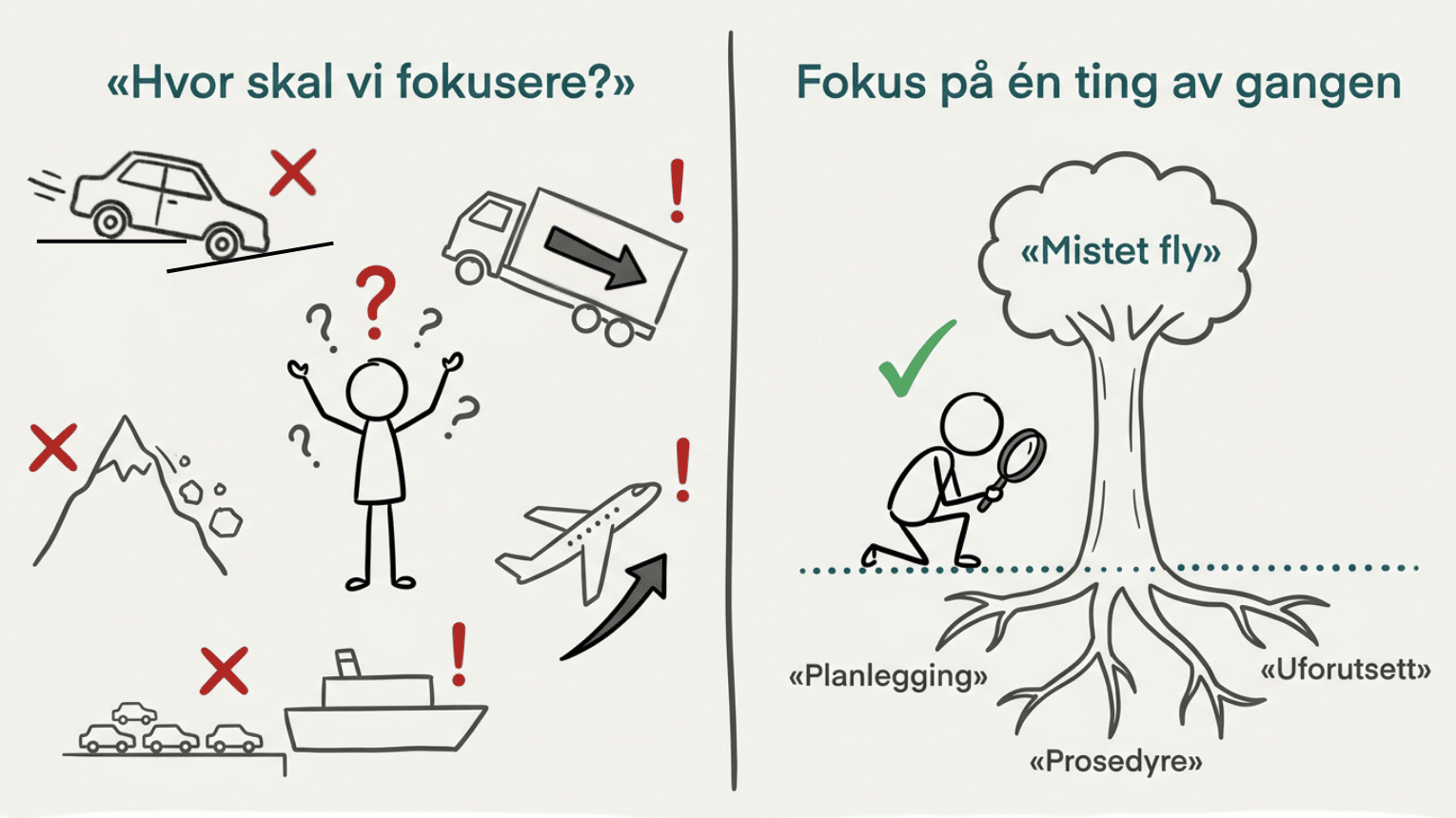 Rotårsaksanalyse: mange samtidige hendelser krever fokus på én ting av gangen
