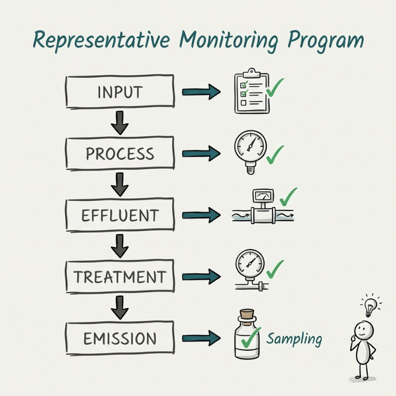 Process map showing discharge points linked to the production process