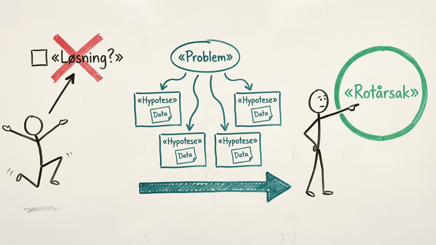 Tankekart: fra problem til hypoteser og faktabasert rotårsak, i stedet for raske løsninger